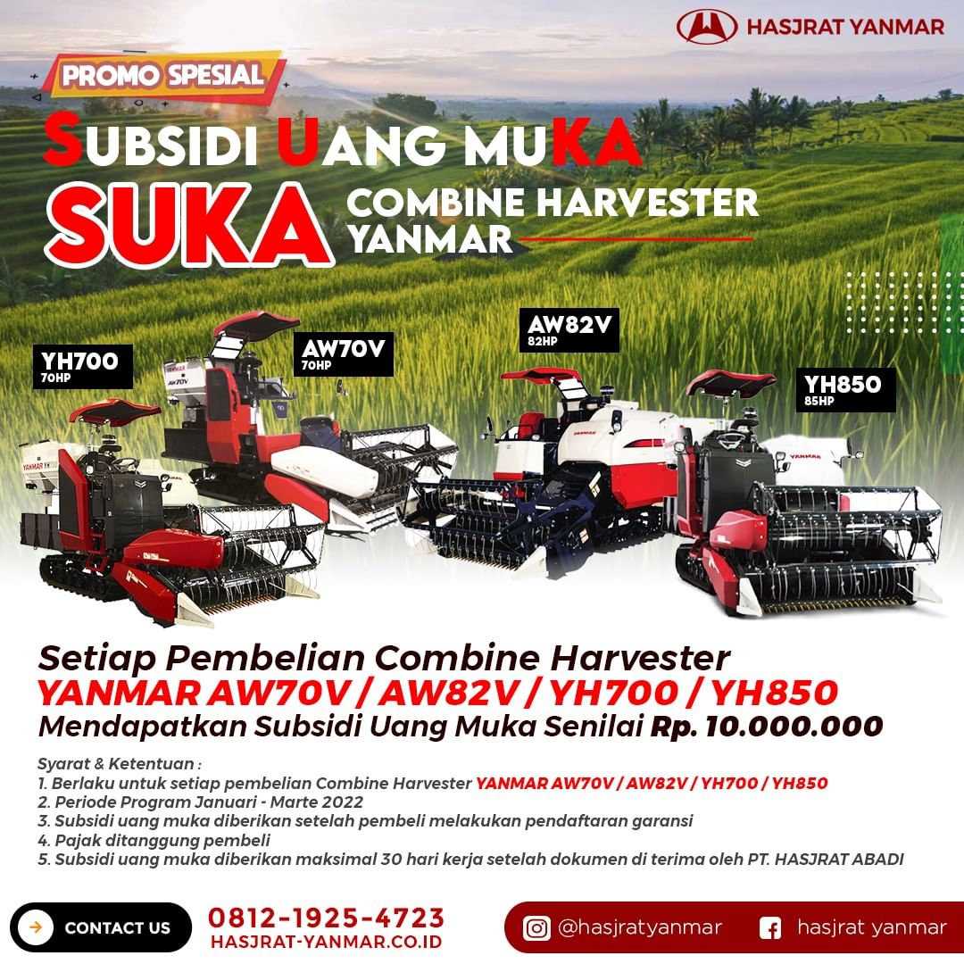 Promo Subsidi Uang Muka Untuk Pembelian Combine Harvester Yanmar